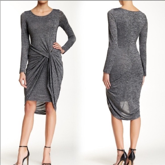 ADRIANNA PAPELL Heathered Gray Faux Wrap Dress S - Picture 1 of 7